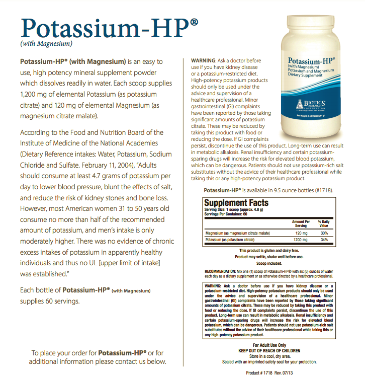 Biotics, Potassium HP, (with Magnesium), (288G)