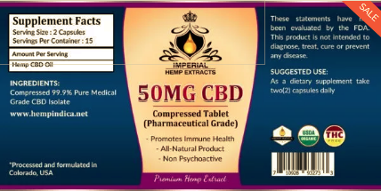 CBD, Hemp Indica, CBD 50mg Tablet 30ct