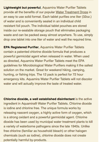 Emergency, Aquamira Chlorine Dioxide Water Purifier Tablets